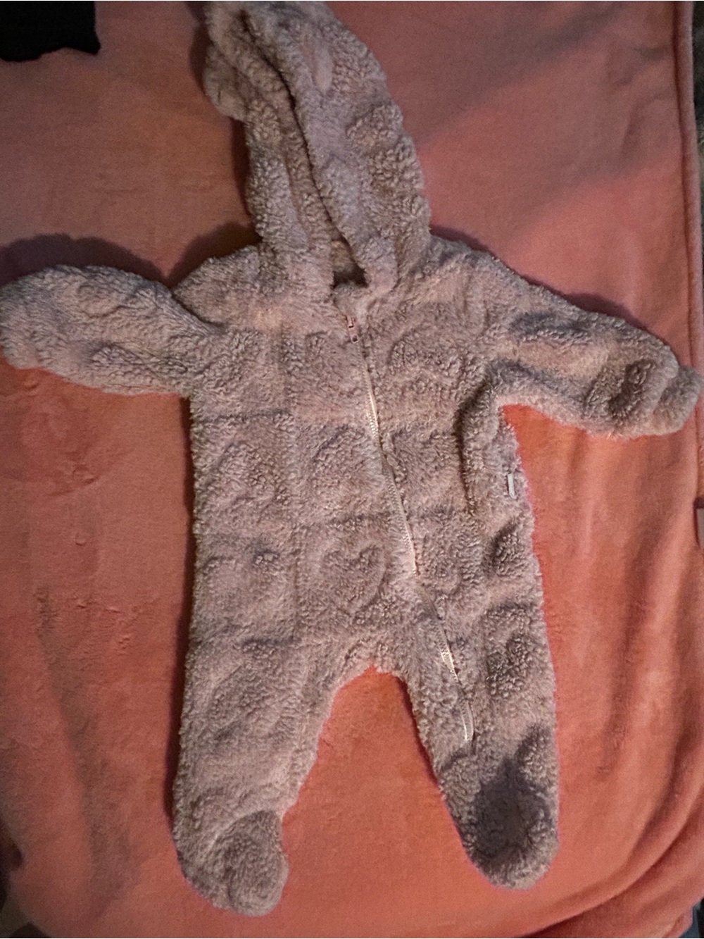 Plush Hooded Baby One-Piece Bodysuit in Light Pink